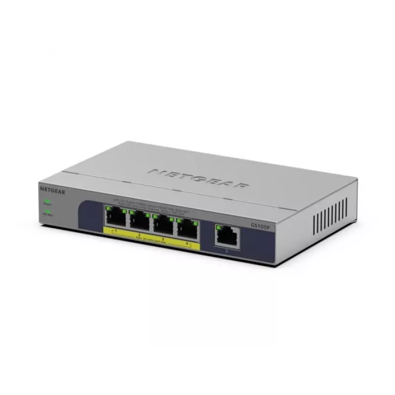 Nepārvaldāms 5 portu PoE slēdzis Netgear GS105P 1 Gb Ethernet ar strāvu caur Ethernet (GS105P-300EUS)
