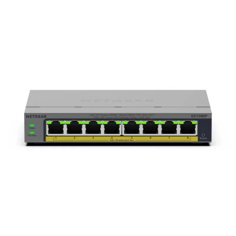 NETGEAR GS108EP pārvaldāms L2/L3 Gigabit Ethernet (10/100/1000) pelēks