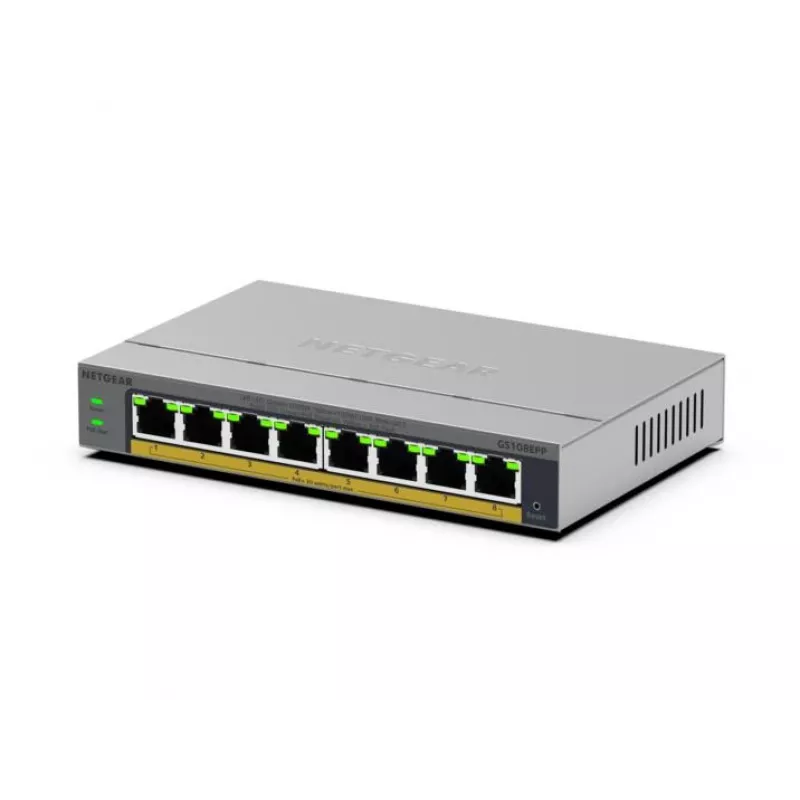 NETGEAR GS108EPP Nevadāms Gigabit Ethernet (10/100/1000) Power over Ethernet (PoE) galddatora/sienas stiprinājuma pelēks