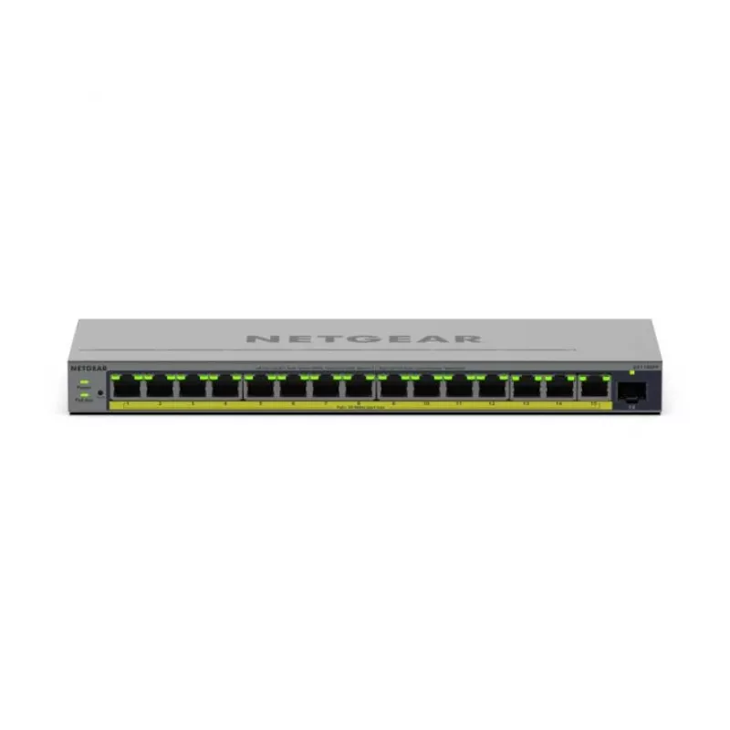 Pārvaldīts L2/L3 Gigabīta Ethernet PoE slēdzis Netgear GS116EPP — 16 x RJ-45 10/100/1000, 1 x SFP, 8000 MAC ieraksti, pelēks