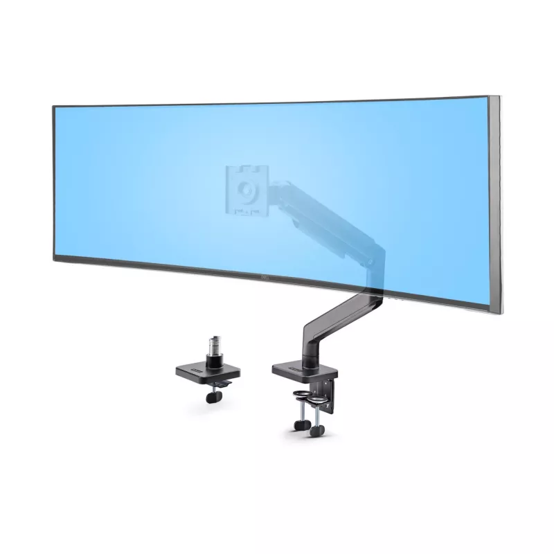 StarTech.com Monitora galda stiprinājums līdz 49 collu 32:9 īpaši platam izliektam ekrānam, mehāniska atsperes svira, C-skava/caurums, bezinstrumentu regulēšana, maks. 44 mārciņas/20 kg