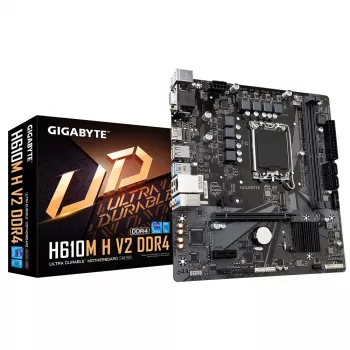 GIGABYTE H610M H V2 DDR4 mātesplate - atbalsta Intel Core 14. paaudzes CPU, 6+1+1 hibrīda digitālais VRM, līdz 3200MHz DDR4 (OC), 1xPCIe 3.0 M.2, GbE LAN, USB 3.2 Gen 1