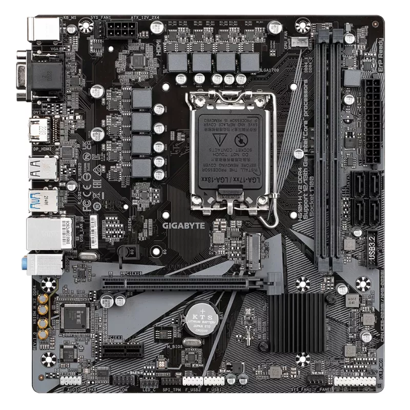 GIGABYTE H610M H V2 DDR4 mātesplate - atbalsta Intel Core 14. paaudzes CPU, 6+1+1 hibrīda digitālais VRM, līdz 3200MHz DDR4 (OC), 1xPCIe 3.0 M.2, GbE LAN, USB 3.2 Gen 1