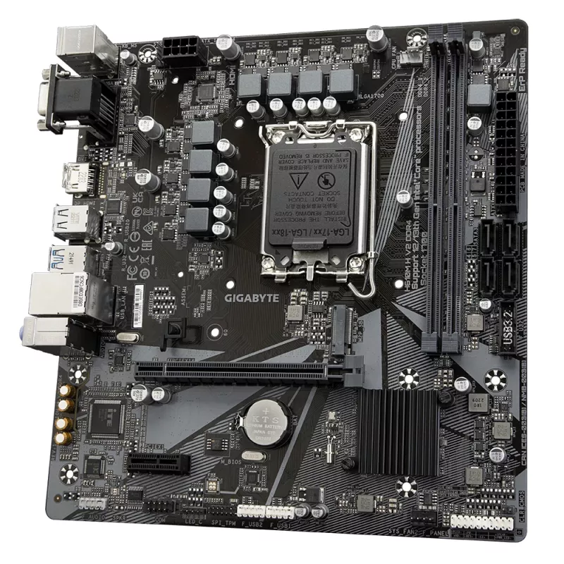 GIGABYTE H610M H V2 DDR4 mātesplate - atbalsta Intel Core 14. paaudzes CPU, 6+1+1 hibrīda digitālais VRM, līdz 3200MHz DDR4 (OC), 1xPCIe 3.0 M.2, GbE LAN, USB 3.2 Gen 1