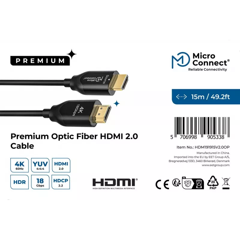 Microconnect Premium Optic HDMI kabelis 15 m