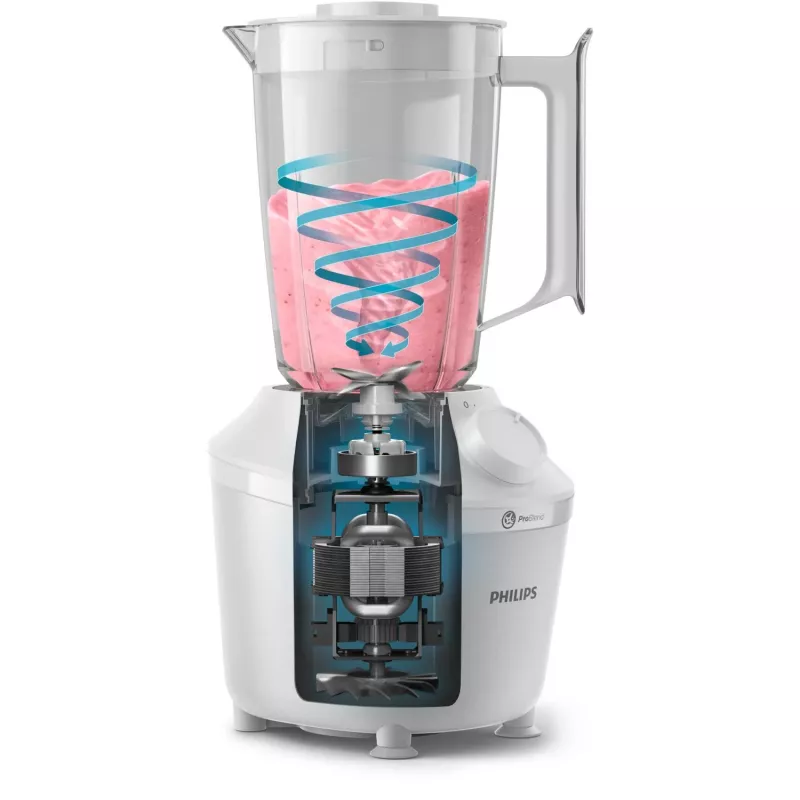 Galda blenderis Philips HR2041/00 — 450 W, 1,9 L plastmasas trauks, nerūsējošā tērauda asmeņi, balts