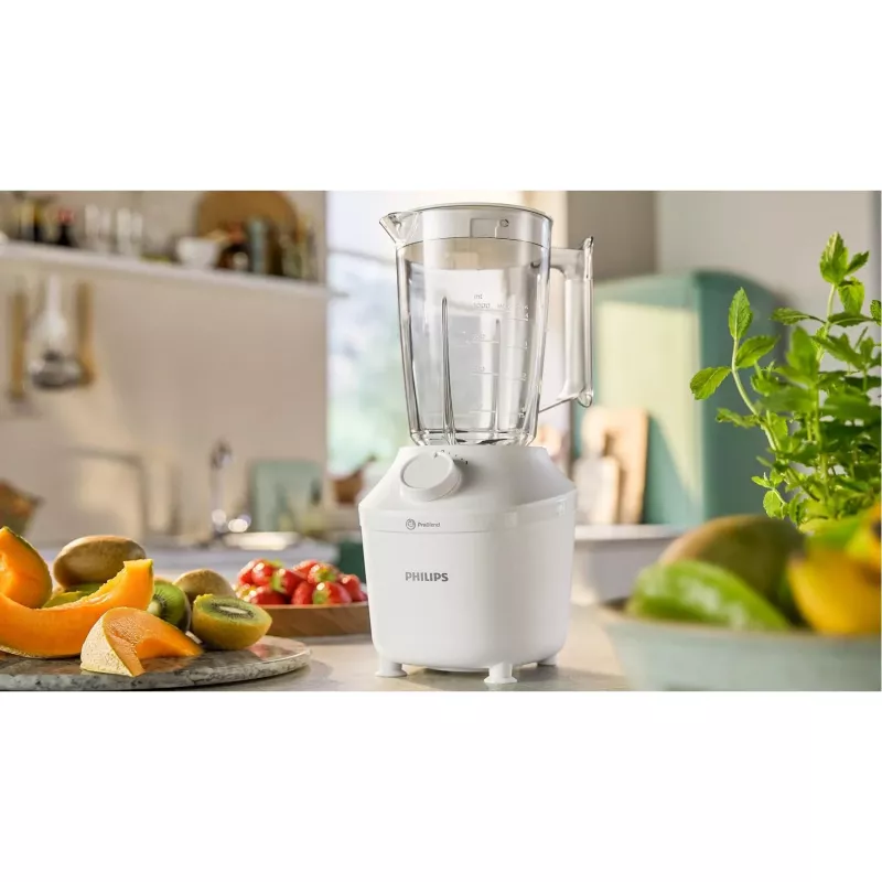 Galda blenderis Philips HR2041/00 — 450 W, 1,9 L plastmasas trauks, nerūsējošā tērauda asmeņi, balts