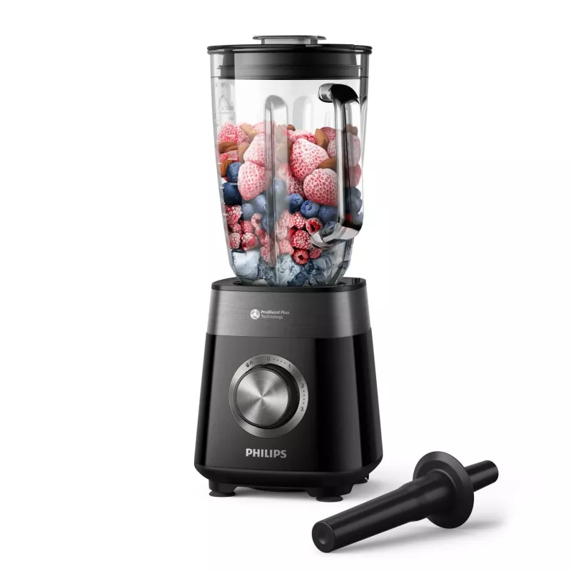 Galda blenderis Philips 5000 sērija HR3030/00 — 2 L stikla bļoda, 1200 W, ledus drupināšana, melns