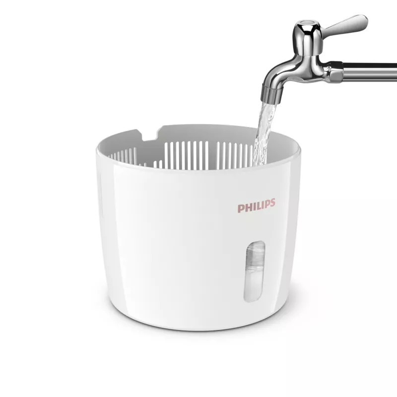 Mitrinātājs Philips HU2716/10 — 2 L tvertne, 17 W, 220–240 V, balts/rozā zelts, kompakts 220×220×350 mm