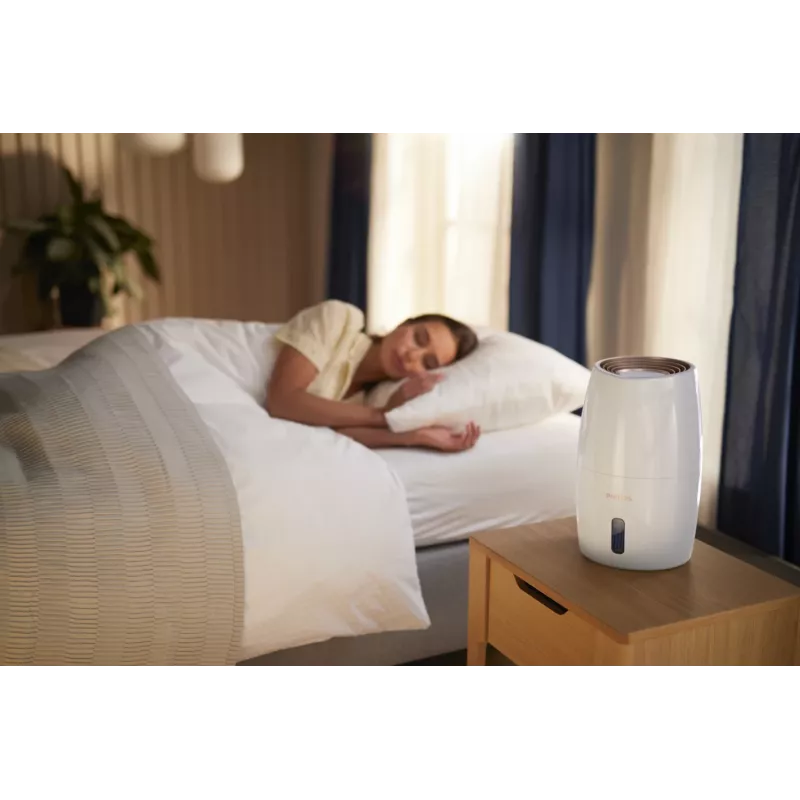 Mitrinātājs Philips HU2716/10 — 2 L tvertne, 17 W, 220–240 V, balts/rozā zelts, kompakts 220×220×350 mm