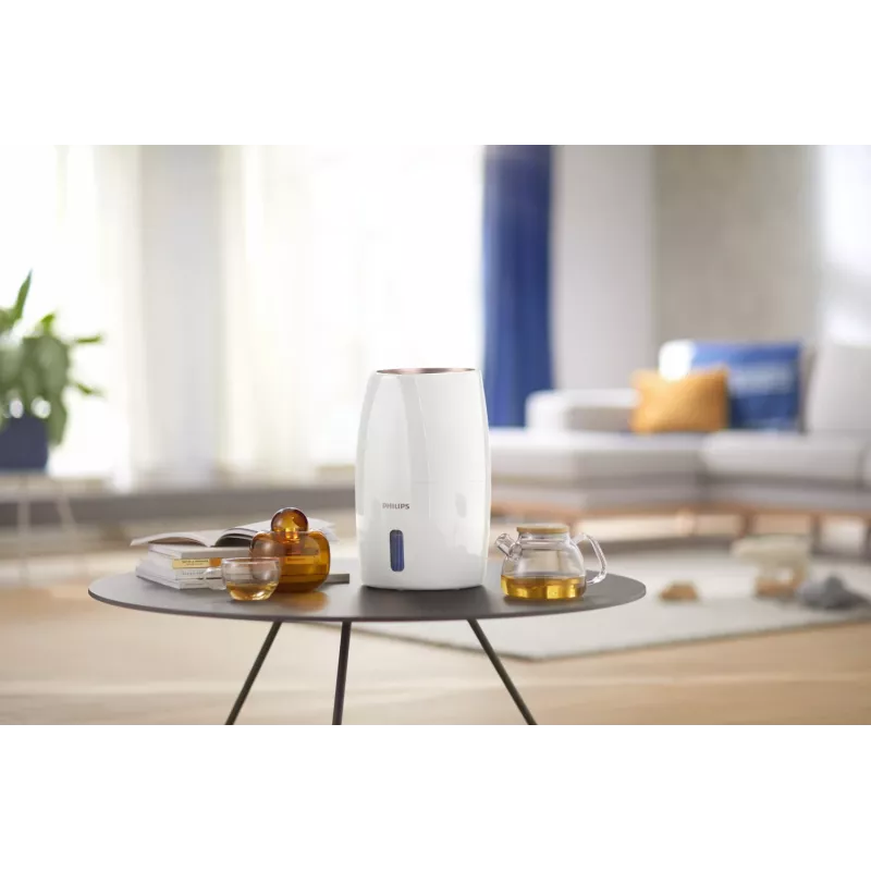 Mitrinātājs Philips HU2716/10 — 2 L tvertne, 17 W, 220–240 V, balts/rozā zelts, kompakts 220×220×350 mm