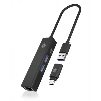 ICY BOX IB-HUB1439-LAN vadu USB 3.2 Gen 1 (3.1 Gen 1) Type-A melns