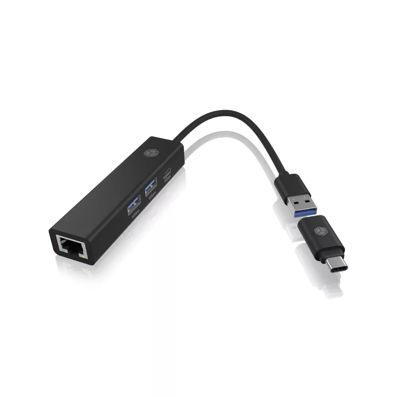 ICY BOX IB-HUB1439-LAN vadu USB 3.2 Gen 1 (3.1 Gen 1) Type-A melns