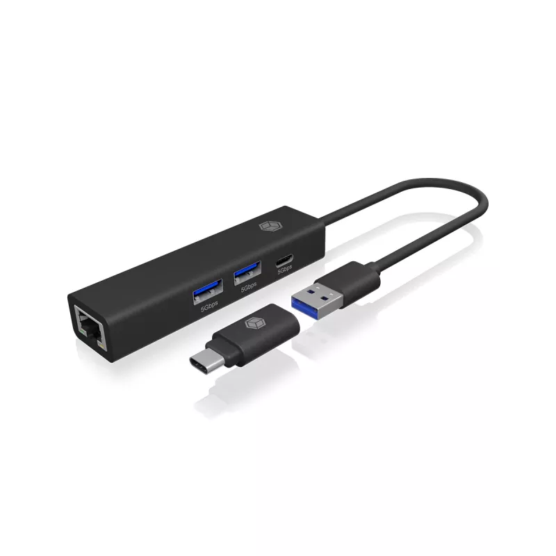 ICY BOX IB-HUB1439-LAN vadu USB 3.2 Gen 1 (3.1 Gen 1) Type-A melns