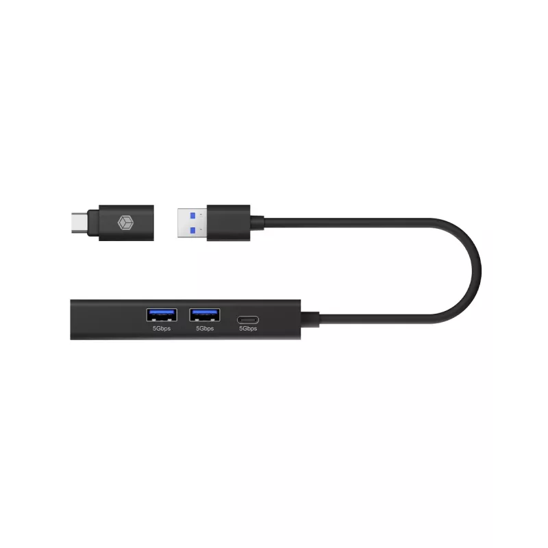ICY BOX IB-HUB1439-LAN vadu USB 3.2 Gen 1 (3.1 Gen 1) Type-A melns