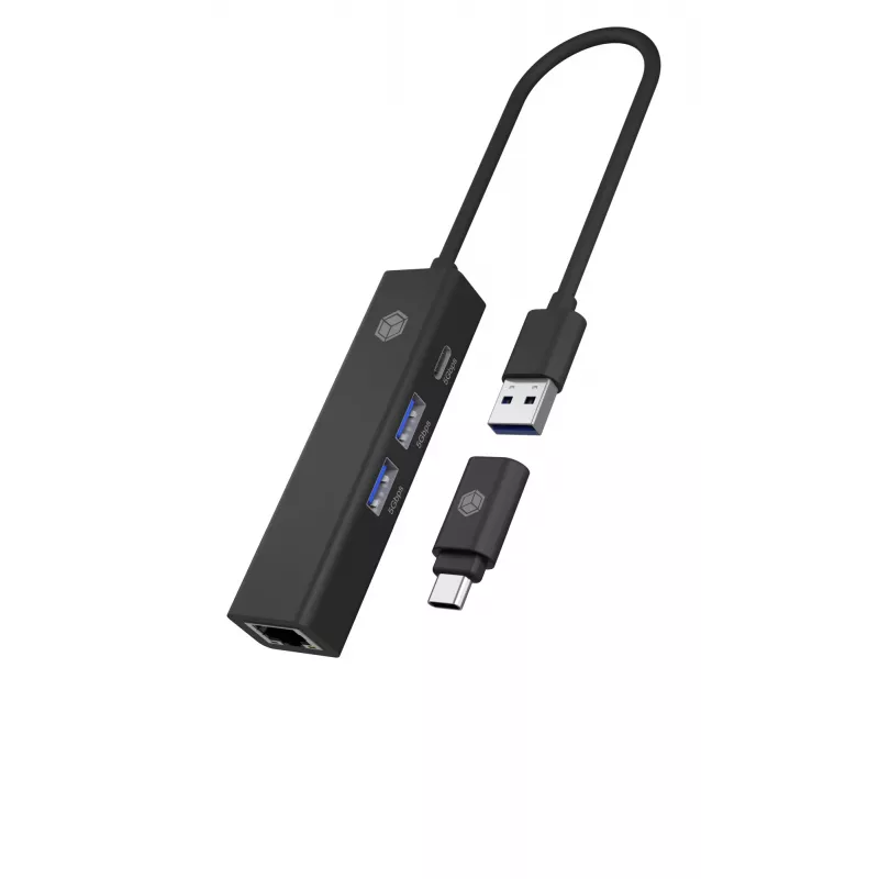 ICY BOX IB-HUB1439-LAN vadu USB 3.2 Gen 1 (3.1 Gen 1) Type-A melns