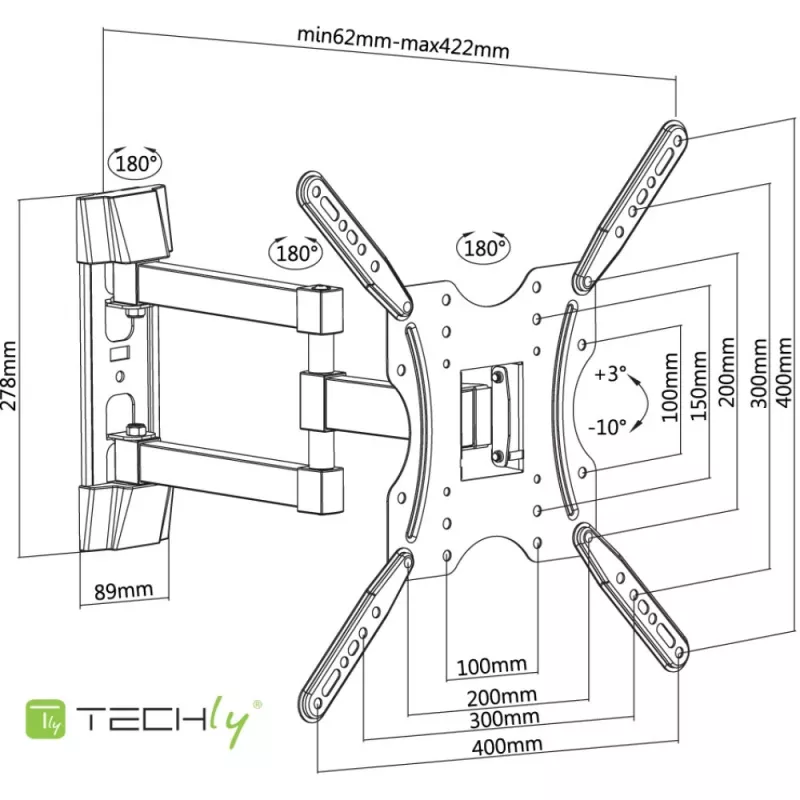 Techly 32-55 collu universāls LCD TV sienas stiprinājuma kronšteins melns