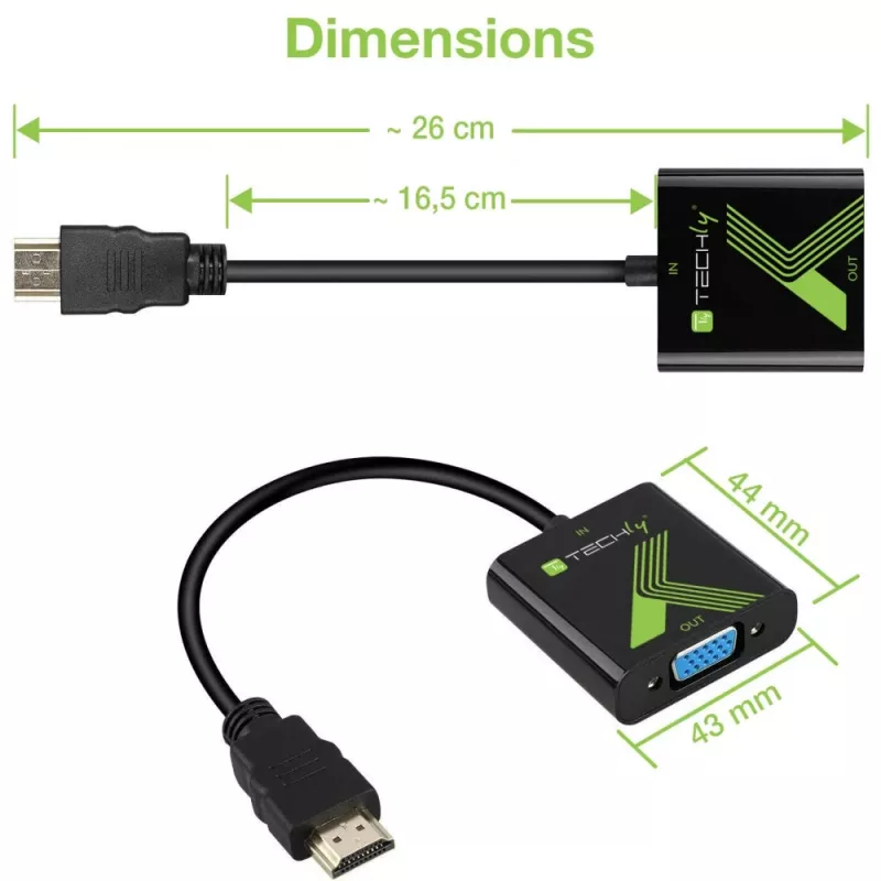 Techly kabelis Converter Adapter HDMI to VGA with Audio IDATA HDMI-VGA2A