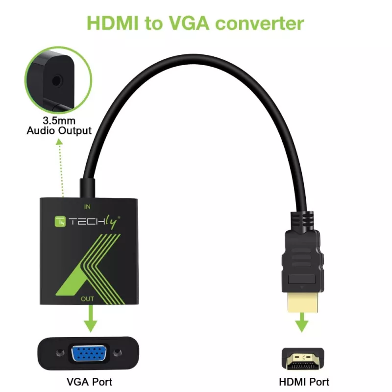 Techly kabelis Converter Adapter HDMI to VGA with Audio IDATA HDMI-VGA2A