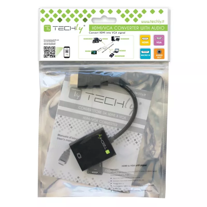Techly kabeļa adapteris-pārveidotājs HDMI uz VGA ar Micro USB un audio IDATA HDMI-VGA2AU