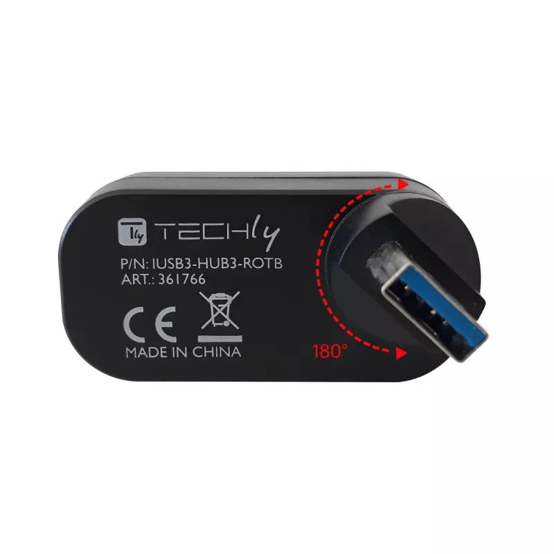Techly IUSB3-HUB3-ROTB saskarnes centrmezgls USB 3.2 Gen 1 (3.1 Gen 1) Type-A 5000 Mbit/s Melns
