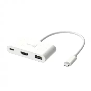 j5create JCA379EW - USB-C® uz HDMI™ un USB™ Type-A ar strāvas padevi