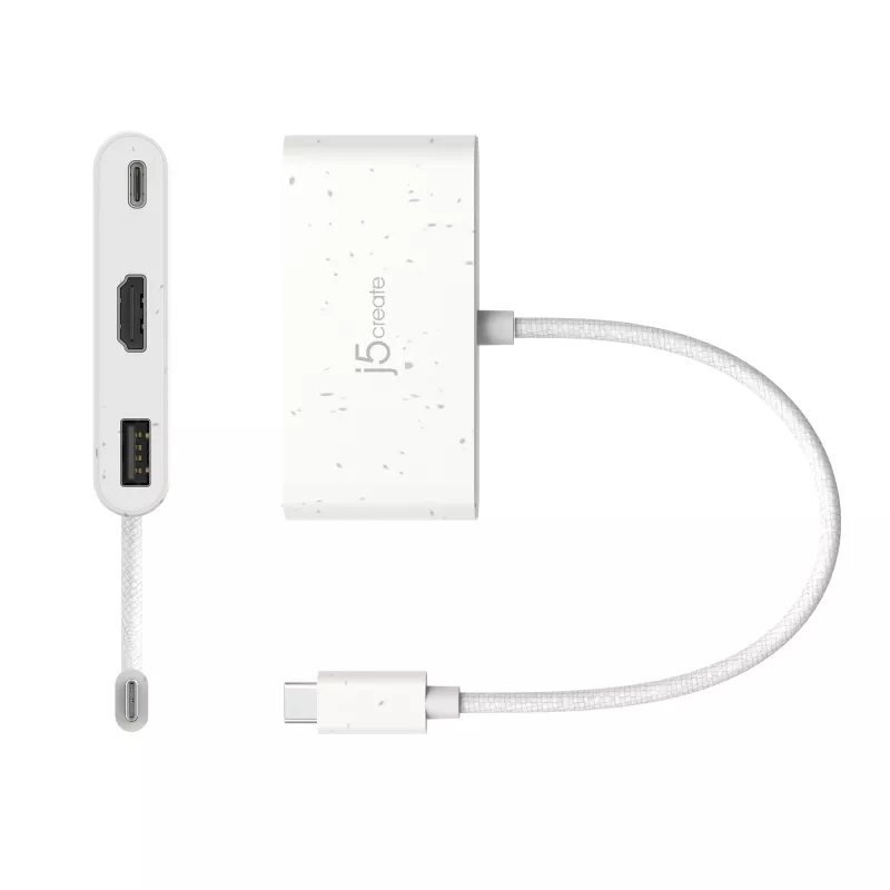 j5create JCA379EW - USB-C® uz HDMI™ un USB™ Type-A ar strāvas padevi