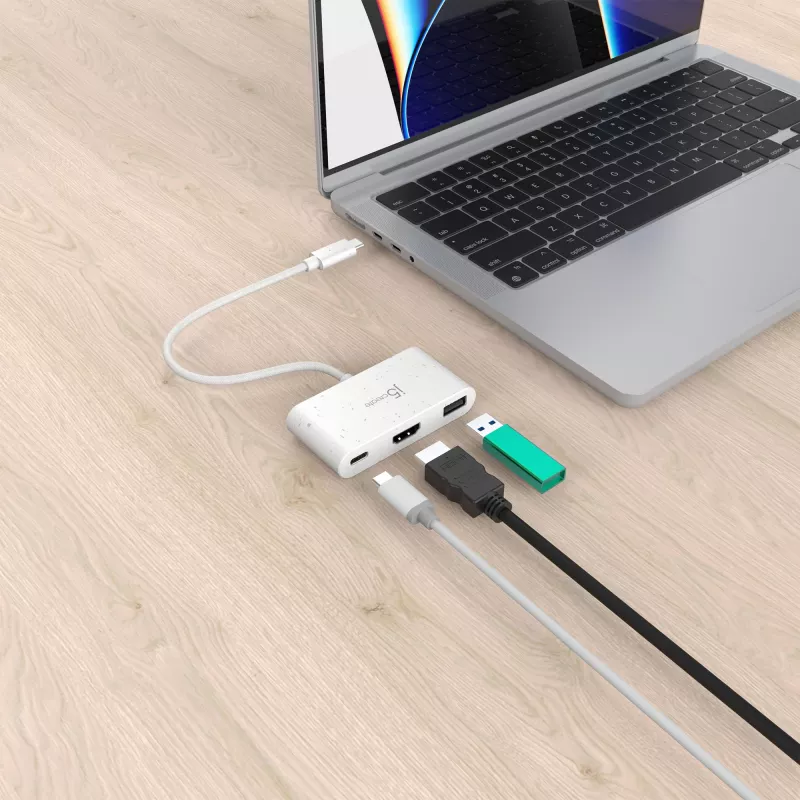 j5create JCA379EW - USB-C® uz HDMI™ un USB™ Type-A ar strāvas padevi