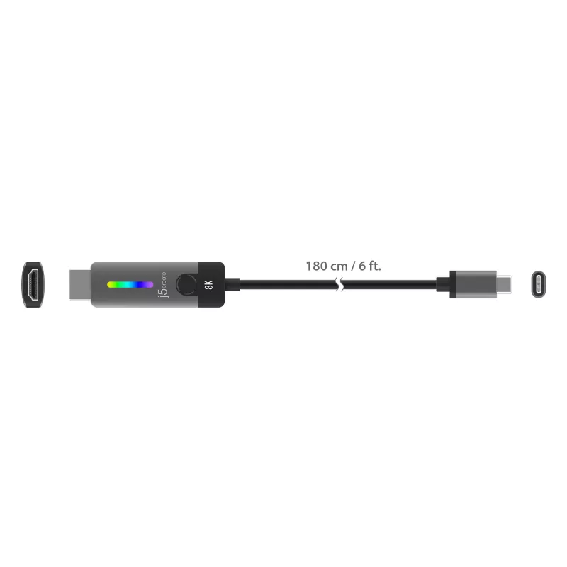 j5create JCC157-N USB-C uz HDMI 2.1 8K kabelis 1,79 m
