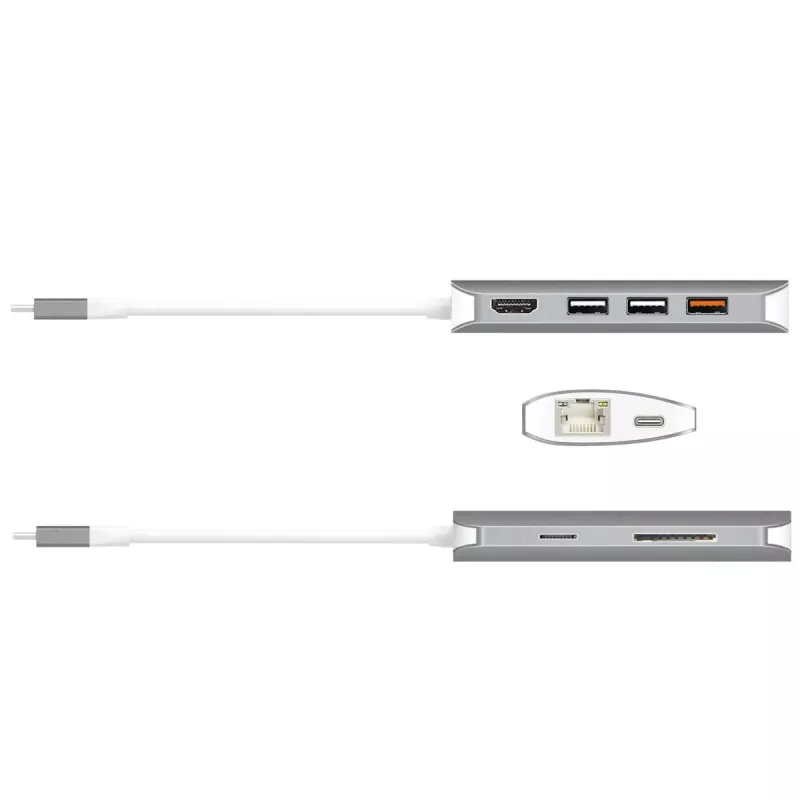 j5create JCD383 USB-C™ 9-in-1 daudzfunkciju adapteris, sudraba un balts