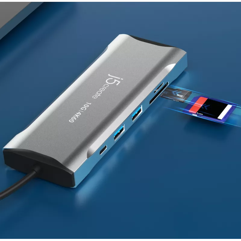 j5create JCD397-N 4K60 Elite USB-C daudzmonitoru mini dokstacija, vadu, USB 3.2 Gen 1