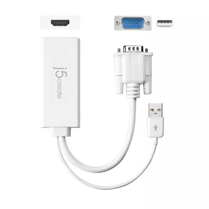 j5create JDA214 VGA – HDMI video audio adapteris, balts, 0,176 m