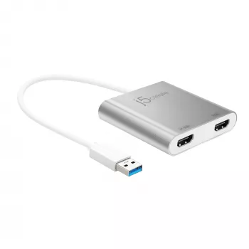 j5create JUA365 USB™ 3.0 uz diviem HDMI vairāku monitoru adapteris, sudraba