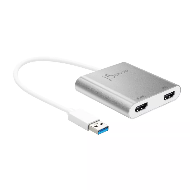 j5create JUA365 USB™ 3.0 uz diviem HDMI vairāku monitoru adapteris, sudraba