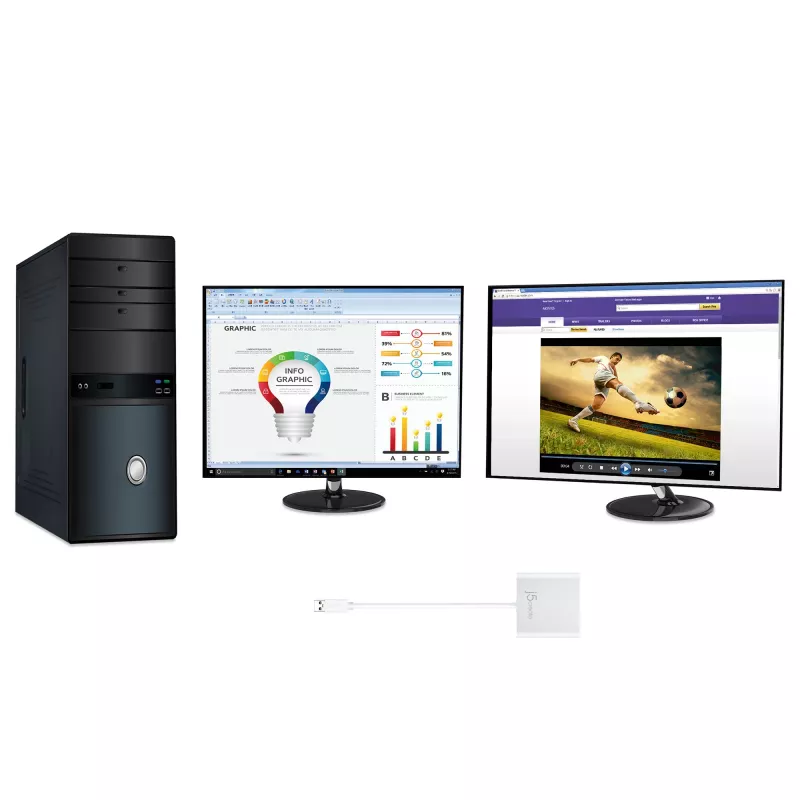 j5create JUA365 USB™ 3.0 uz diviem HDMI vairāku monitoru adapteris, sudraba