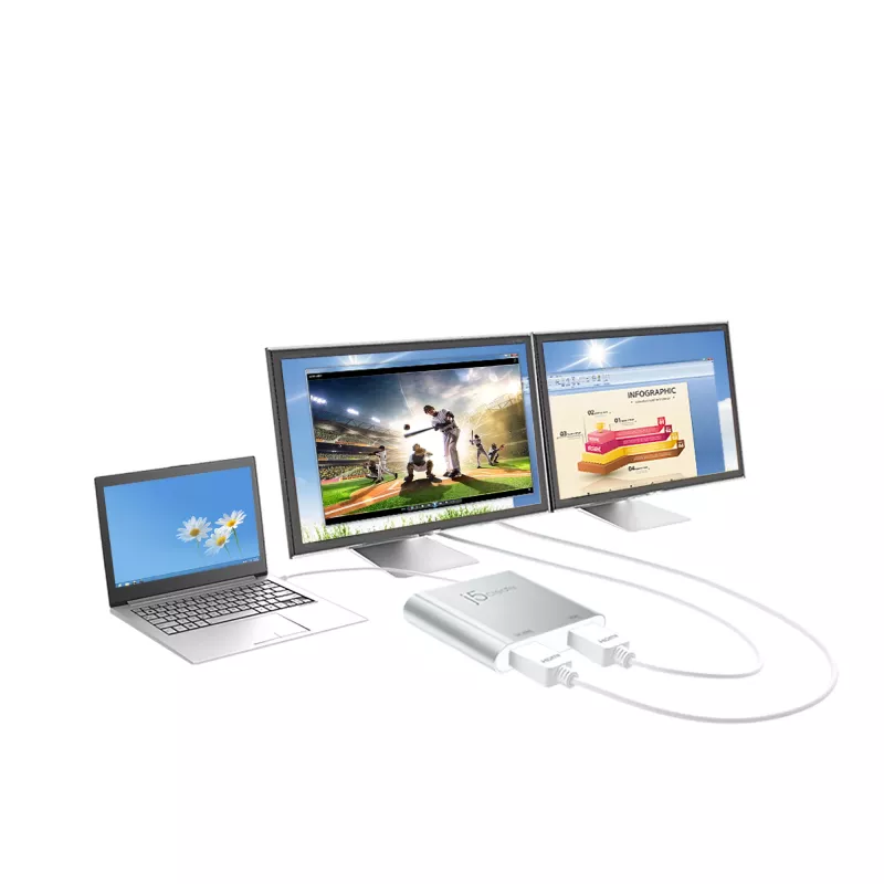 j5create JUA365 USB™ 3.0 uz diviem HDMI vairāku monitoru adapteris, sudraba