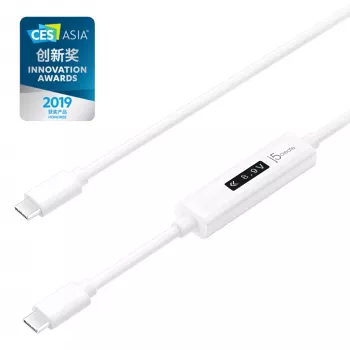 j5create JUCP14 USB-C™ 2.0 uz USB-C™ kabelis ar OLED dinamisko jaudas mērītāju, balts, 1,2 m