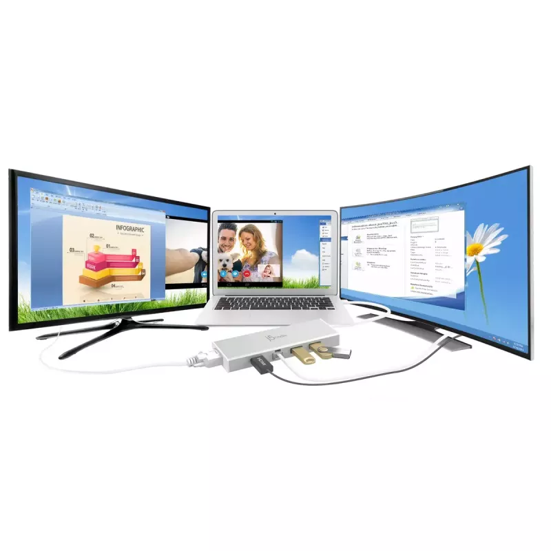 j5create JUD380 USB™ 3.0 Mini dokstacija, 1x HDMI ports un 3x USB porti, sudraba