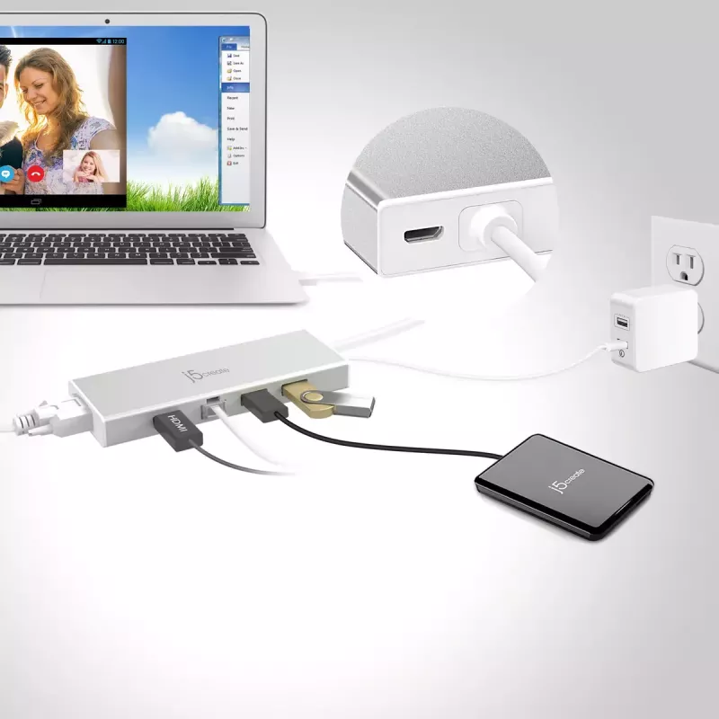 j5create JUD380 USB™ 3.0 Mini dokstacija, 1x HDMI ports un 3x USB porti, sudraba