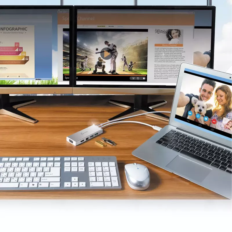 j5create JUD380 USB™ 3.0 Mini dokstacija, 1x HDMI ports un 3x USB porti, sudraba