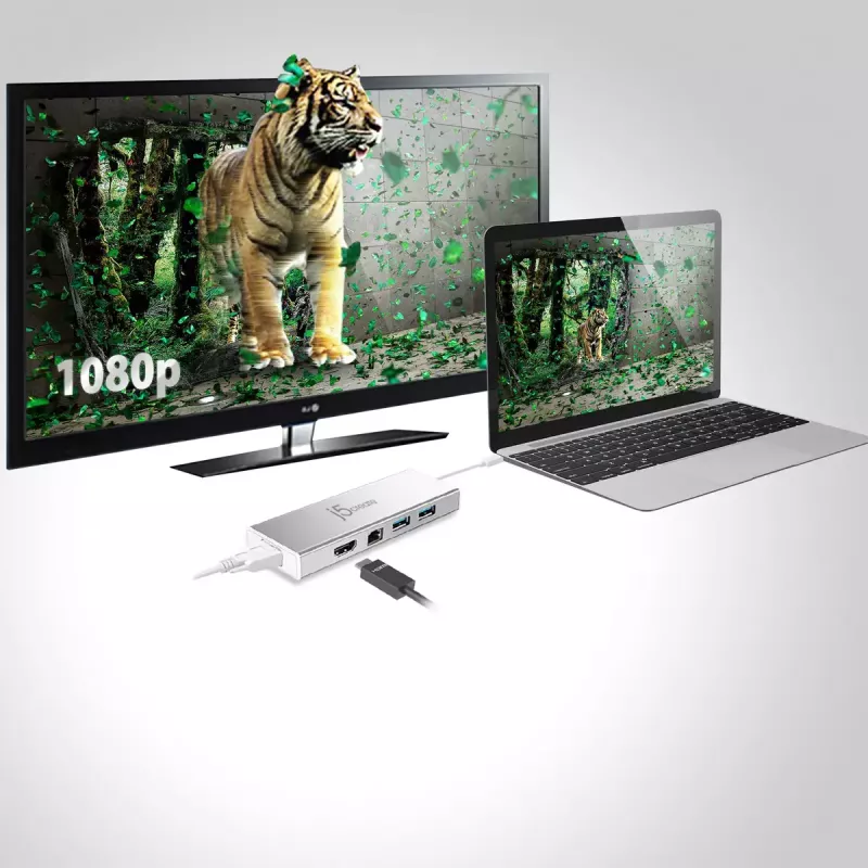 j5create JUD380 USB™ 3.0 Mini dokstacija, 1x HDMI ports un 3x USB porti, sudraba