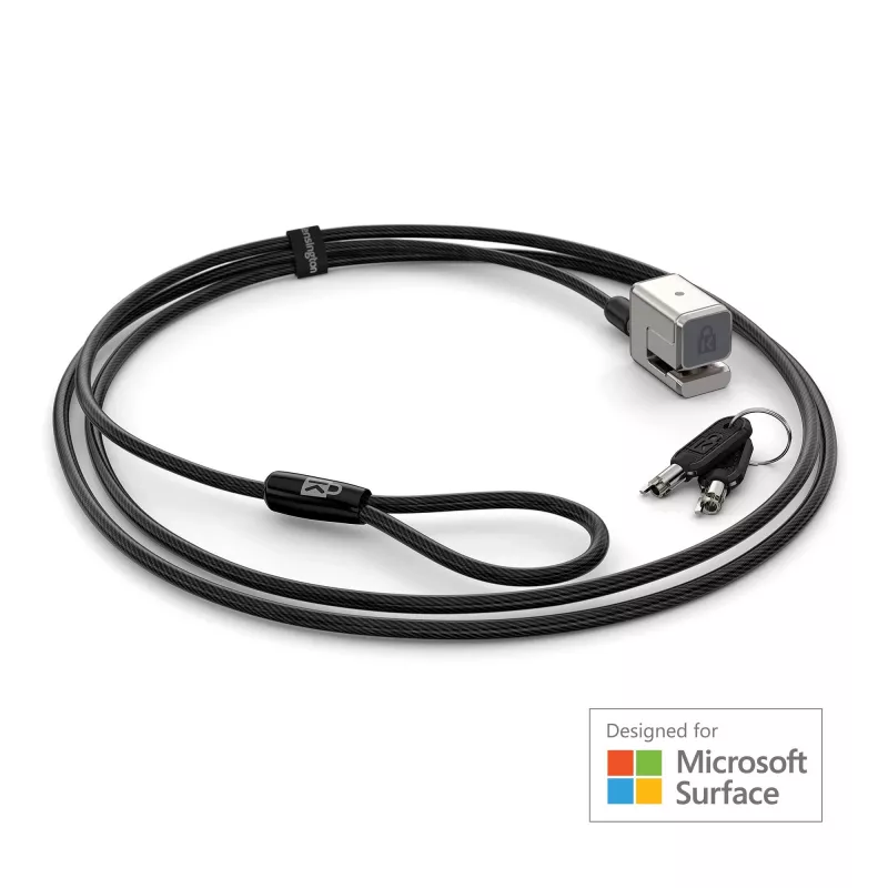 Kensington bloķējams kabeļa slēdzene Surface Pro un Surface Go, 1,8 m, Kensington, Atslēga, Oglekļa tērauds, Melna, Sudraba