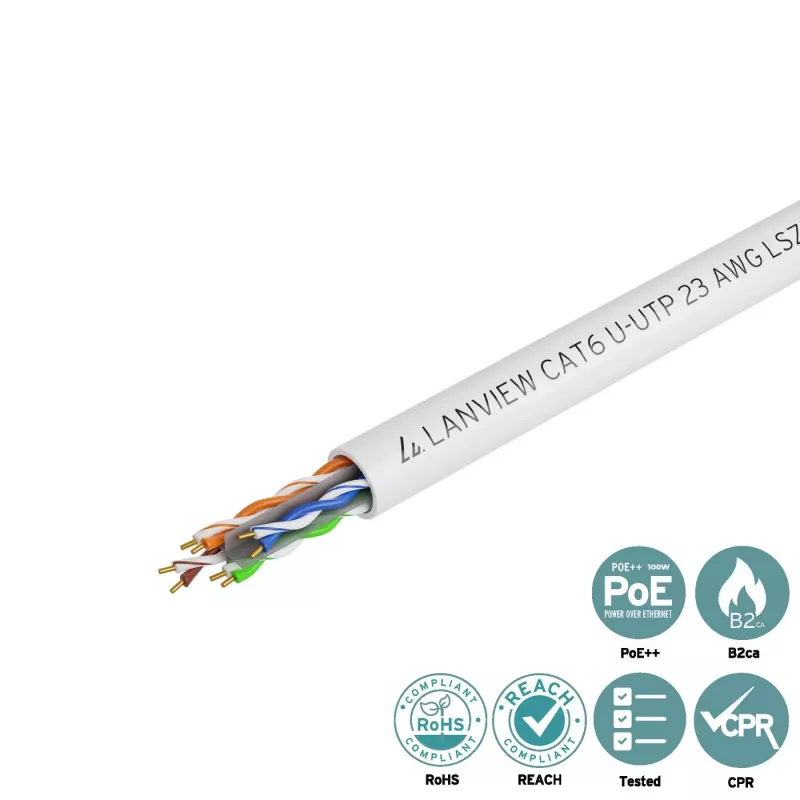 Tīkla kabelis Lanview LVN122114 305 m Cat6 U/UTP 10000 Mbit/s balts