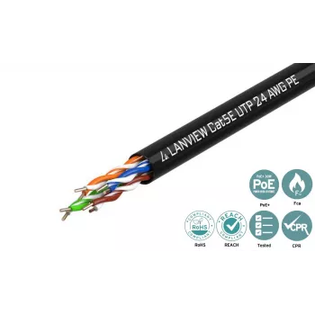Lanview LVN122149 tīkla kabelis Melns 305 m Cat5e U/UTP (UTP)