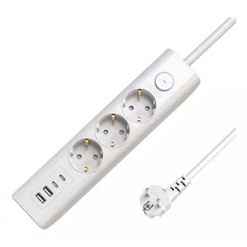 Microconnect 3 virzienu USB Schuko strāvas sadalītājs 1,5 m, balts, 3 maiņstrāvas rozetes, 230 V