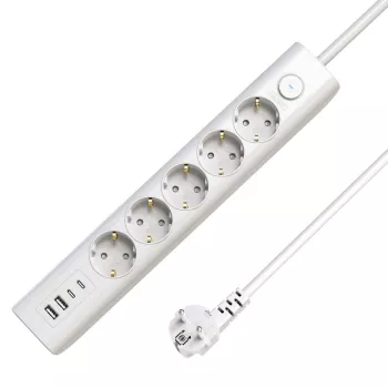Microconnect 5-vietīgs USB Schuko pagarinātājs ar ieslēgšanas/izslēgšanas slēdzi, 1,5 m, balts