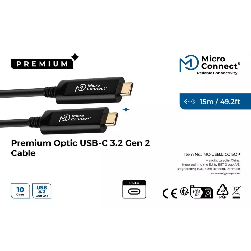 Microconnect MC-USB3.1C15OP USB kabelis USB 3.2 Gen 2 (3.1 Gen 2) 15 m USB C Melns