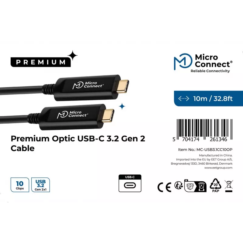 Microconnect MC-USB3.1CC10OP USB kabelis USB 3.2 Gen 2 (3.1 Gen 2) 10 m USB C Melns