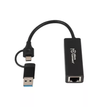 Kabeļa savienotāja pārveidotājs Microconnect MC-USBACNET1G USB C uz RJ-45 0,2 m Melns