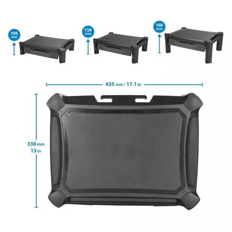 StarTech.com Monitora paaugstinātājs - atvilktne - augstumā regulējams, brīvi stāvošs, 10 kg, 33 cm (13 collas), 81,3 cm (32 collas), augstuma regulēšana, melns